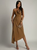 Elegant pleated dress with a caramel flower AZRHP6987